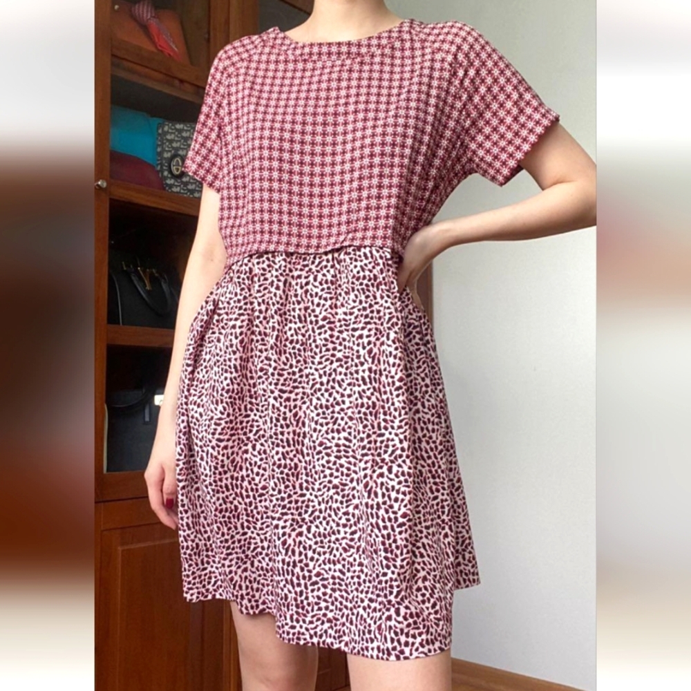 NWT TOPSHOP Multi-Pattern Dress, dark red colors.  Size 4